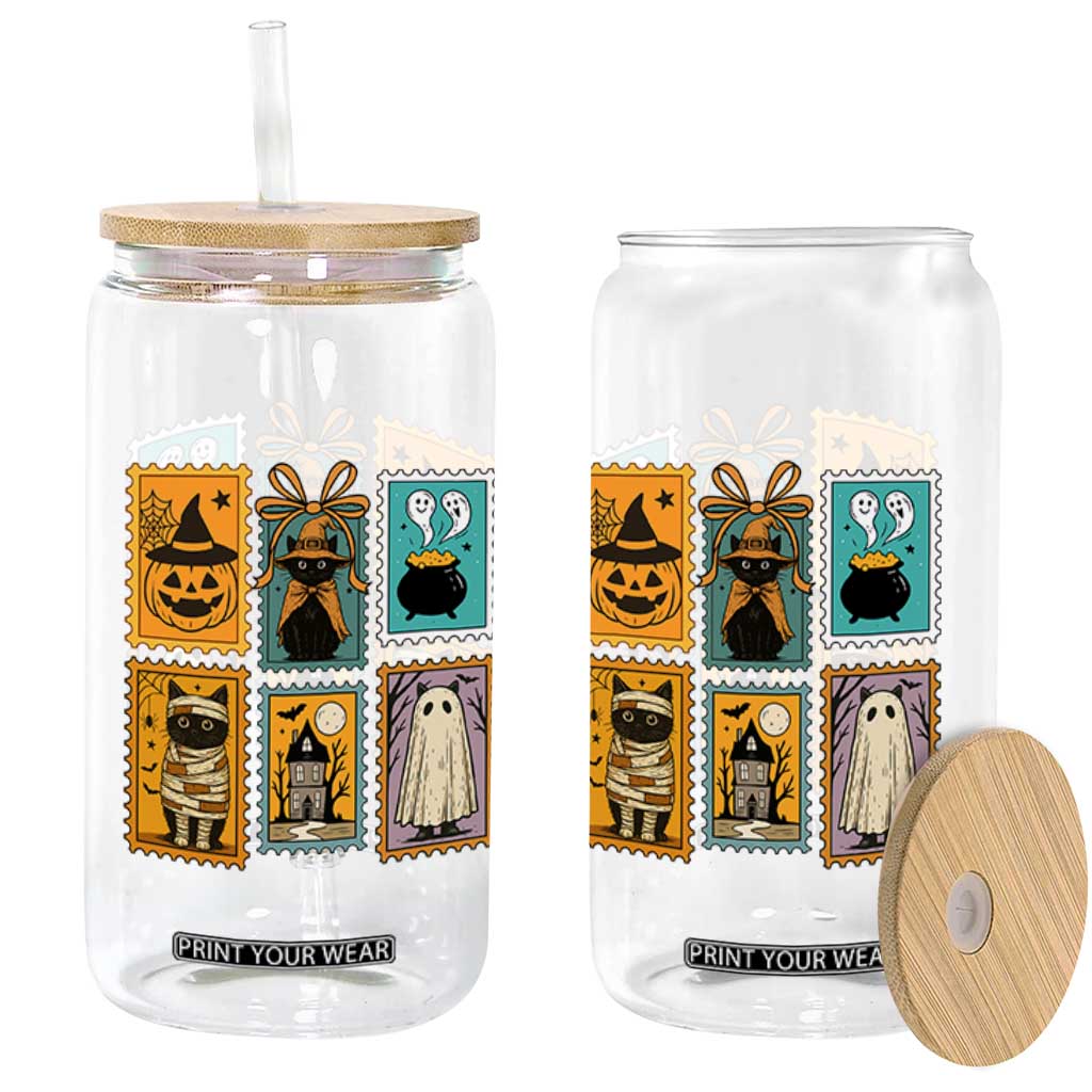 Black Cat Pumpkin Glass Can Retro Halloween Ghots Cat Stamp TS10 Print Your Wear