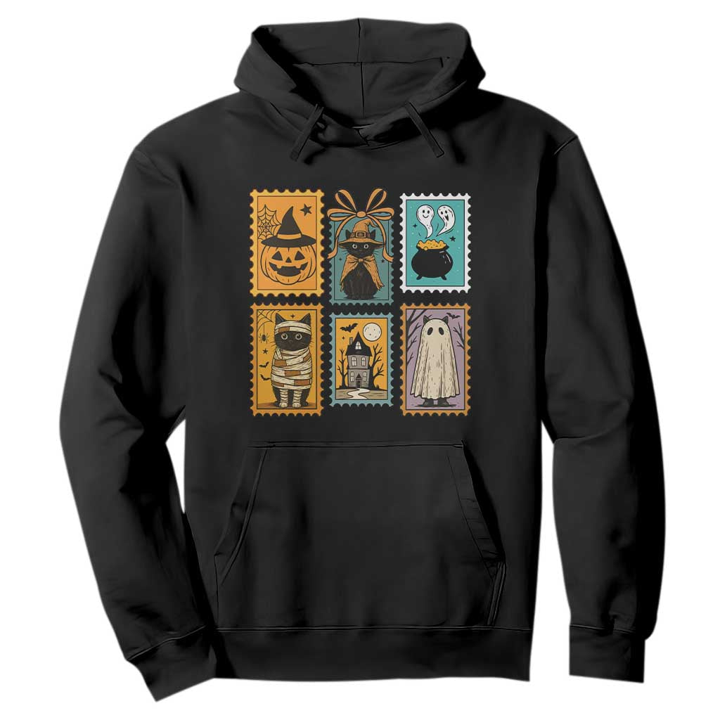 Black Cat Pumpkin Hoodie Retro Halloween Ghots Cat Stamp TS10 Black Print Your Wear