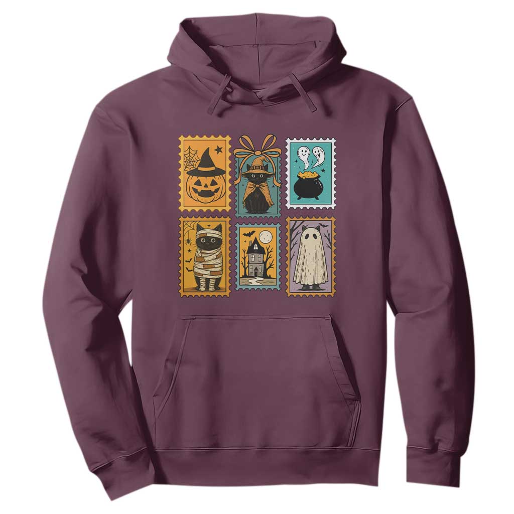 Black Cat Pumpkin Hoodie Retro Halloween Ghots Cat Stamp TS10 Maroon Print Your Wear