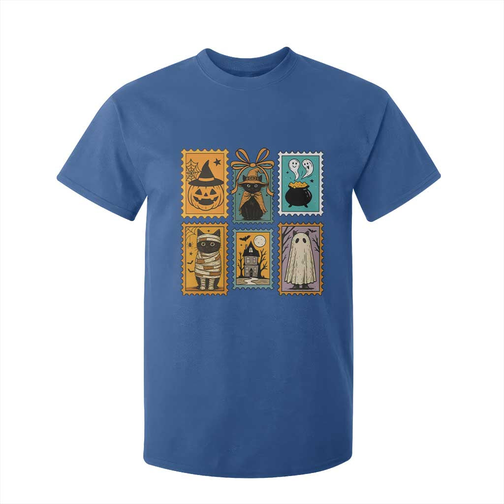 Black Cat Pumpkin T Shirt For Kid Retro Halloween Ghots Cat Stamp TS10 Royal Blue Print Your Wear