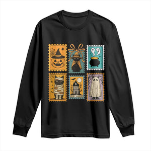 Black Cat Pumpkin Long Sleeve Shirt Retro Halloween Ghots Cat Stamp TS10 Black Print Your Wear