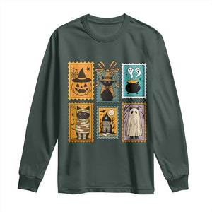 Black Cat Pumpkin Long Sleeve Shirt Retro Halloween Ghots Cat Stamp TS10 Dark Forest Green Print Your Wear