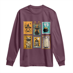 Black Cat Pumpkin Long Sleeve Shirt Retro Halloween Ghots Cat Stamp TS10 Maroon Print Your Wear