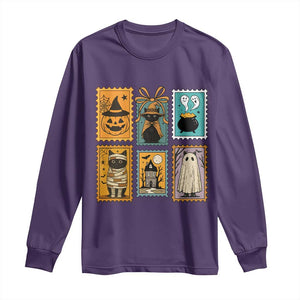 Black Cat Pumpkin Long Sleeve Shirt Retro Halloween Ghots Cat Stamp TS10 Purple Print Your Wear