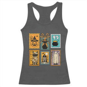 Black Cat Pumpkin Racerback Tank Top Retro Halloween Ghots Cat Stamp TS10 Dark Heather Print Your Wear