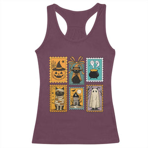 Black Cat Pumpkin Racerback Tank Top Retro Halloween Ghots Cat Stamp TS10 Maroon Print Your Wear
