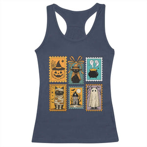 Black Cat Pumpkin Racerback Tank Top Retro Halloween Ghots Cat Stamp TS10 Navy Print Your Wear