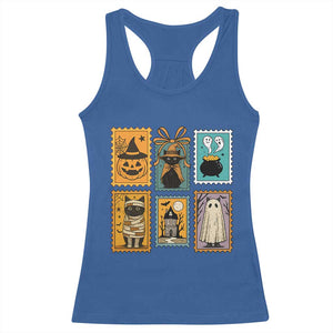 Black Cat Pumpkin Racerback Tank Top Retro Halloween Ghots Cat Stamp TS10 Royal Blue Print Your Wear