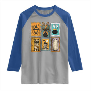 Black Cat Pumpkin Raglan Shirt Retro Halloween Ghots Cat Stamp TS10 Sport Gray Royal Print Your Wear