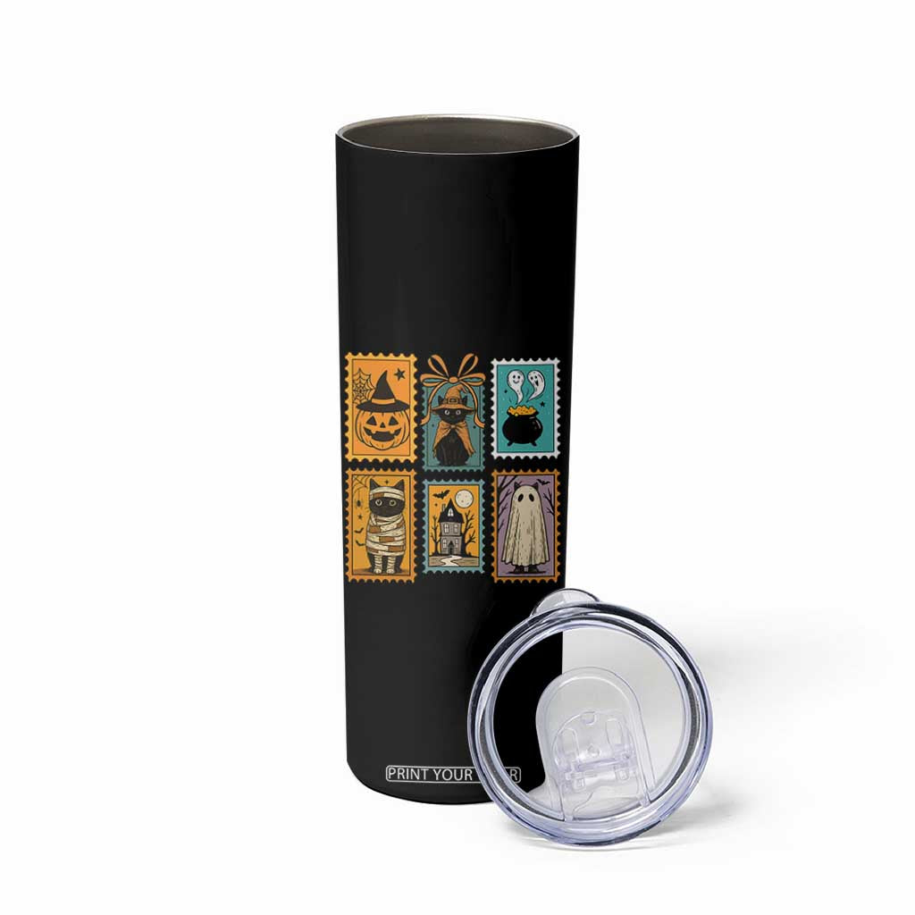Black Cat Pumpkin Skinny Tumbler Retro Halloween Ghots Cat Stamp TS10 Print Your Wear