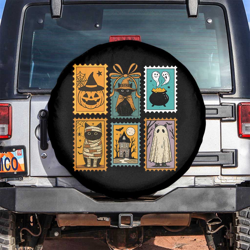 Black Cat Pumpkin Spare Tire Cover Retro Halloween Ghots Cat Stamp TS10 No hole Black Print Your Wear