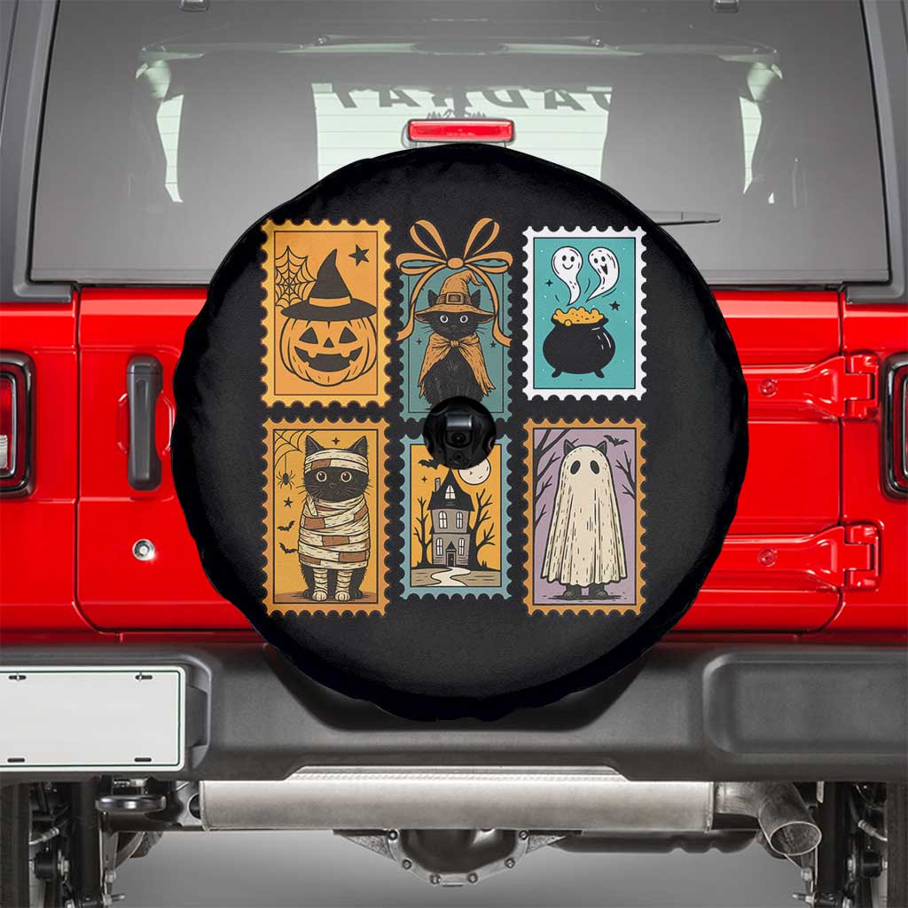 Black Cat Pumpkin Spare Tire Cover Retro Halloween Ghots Cat Stamp TS10 Black Print Your Wear