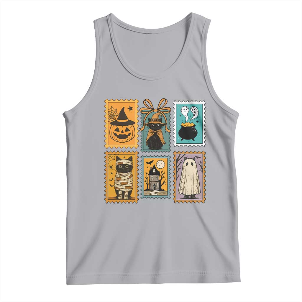 Black Cat Pumpkin Tank Top Retro Halloween Ghots Cat Stamp TS10 Athletic Heather Print Your Wear
