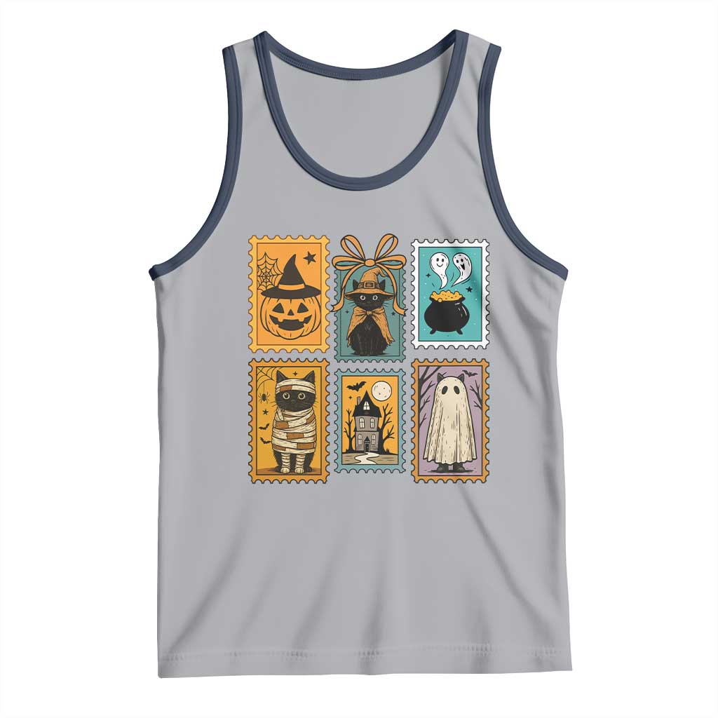 Black Cat Pumpkin Tank Top Retro Halloween Ghots Cat Stamp TS10 Athletic Heather Navy Print Your Wear