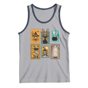 Black Cat Pumpkin Tank Top Retro Halloween Ghots Cat Stamp TS10 Athletic Heather Navy Print Your Wear