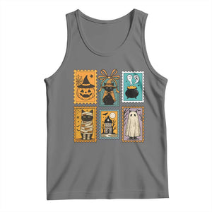 Black Cat Pumpkin Tank Top Retro Halloween Ghots Cat Stamp TS10 Black Heather Print Your Wear