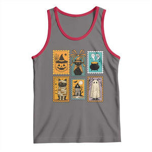 Black Cat Pumpkin Tank Top Retro Halloween Ghots Cat Stamp TS10 Deep Heather Red Print Your Wear