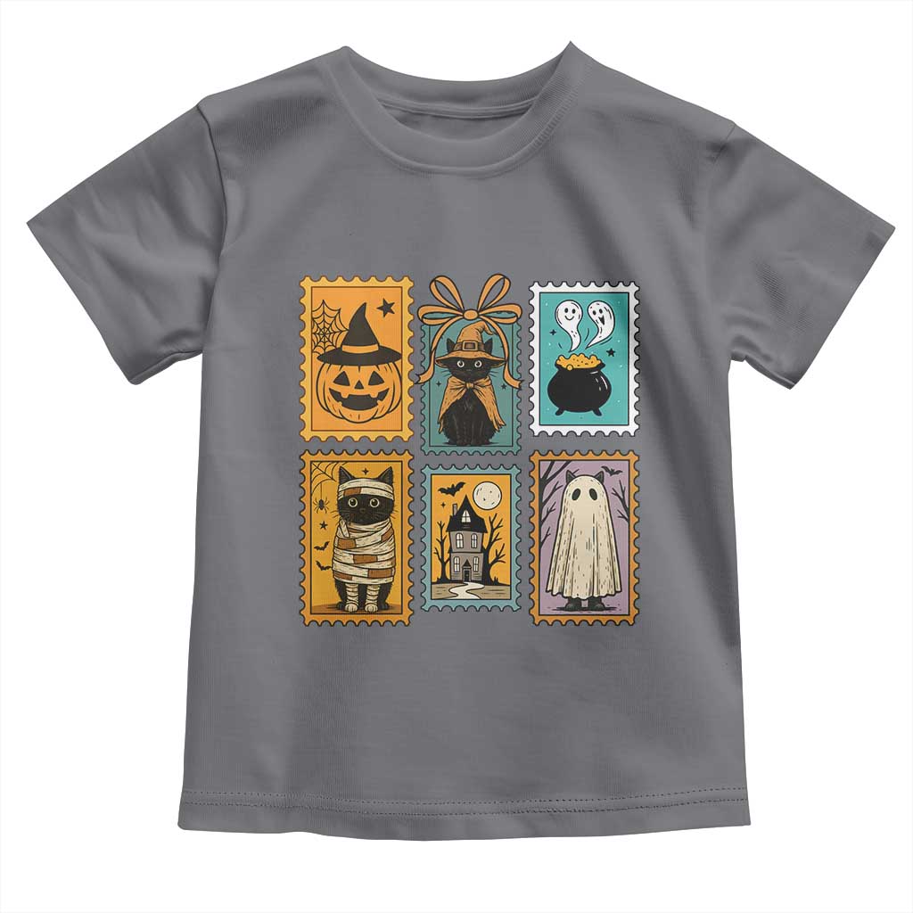 Black Cat Pumpkin Toddler T Shirt Retro Halloween Ghots Cat Stamp TS10 Charcoal Print Your Wear