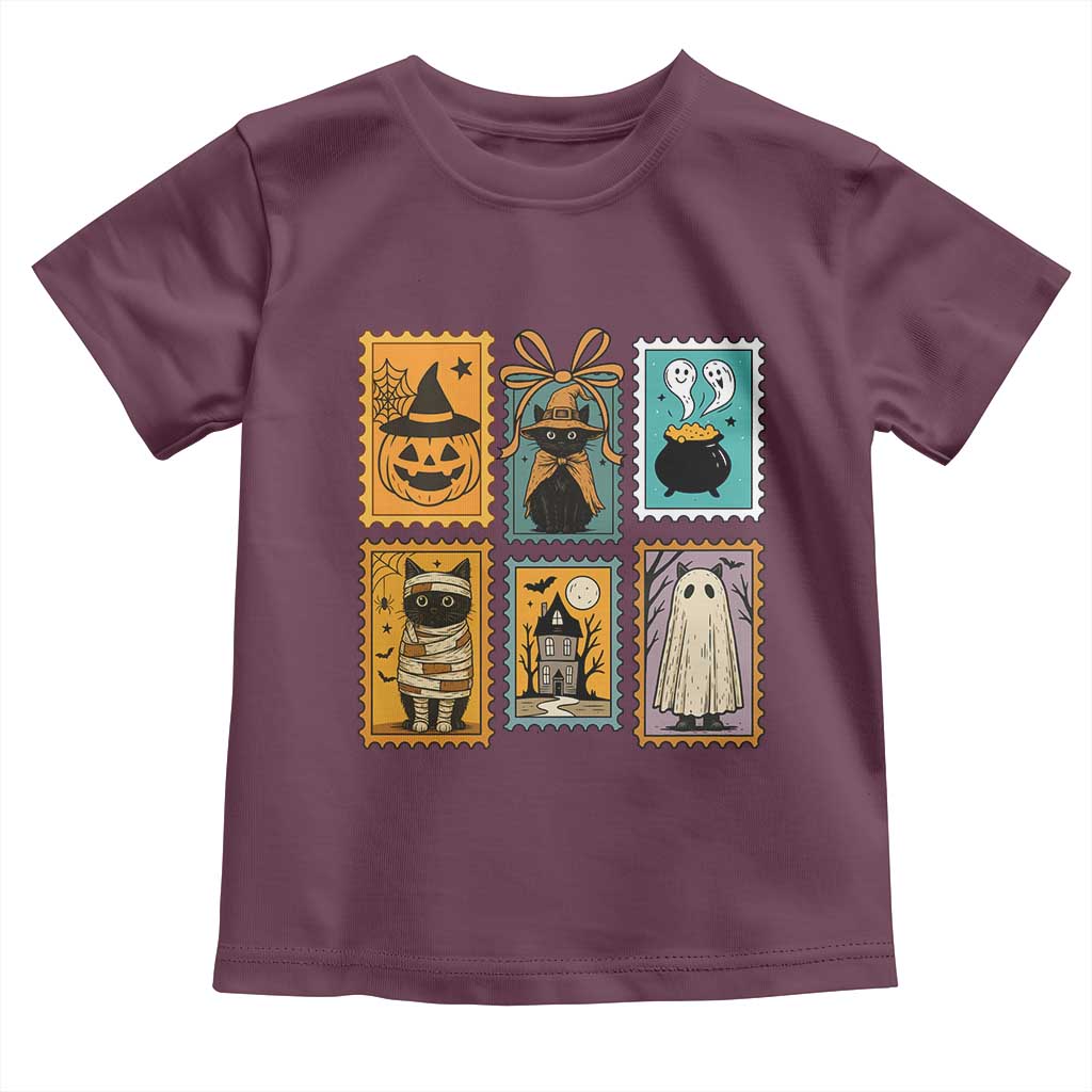 Black Cat Pumpkin Toddler T Shirt Retro Halloween Ghots Cat Stamp TS10 Maroon Print Your Wear