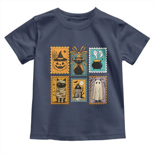 Black Cat Pumpkin Toddler T Shirt Retro Halloween Ghots Cat Stamp TS10 Navy Print Your Wear