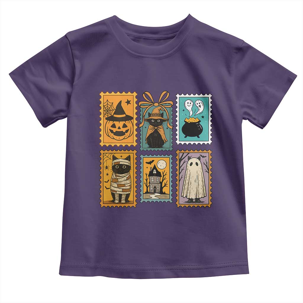 Black Cat Pumpkin Toddler T Shirt Retro Halloween Ghots Cat Stamp TS10 Purple Print Your Wear