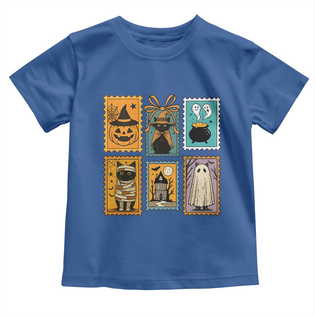 Black Cat Pumpkin Toddler T Shirt Retro Halloween Ghots Cat Stamp TS10 Royal Blue Print Your Wear