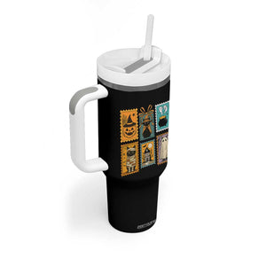 Black Cat Pumpkin Tumbler With Handle Retro Halloween Ghots Cat Stamp TS10 Print Your Wear