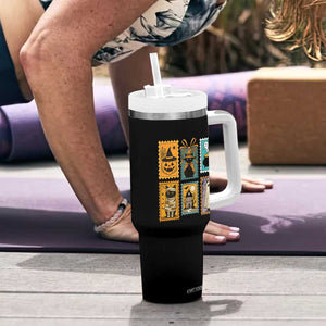 Black Cat Pumpkin Tumbler With Handle Retro Halloween Ghots Cat Stamp TS10 Print Your Wear