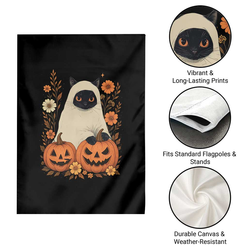Vintage Halloween Ghost Cat Garden Flag Groovy Floral Cute Black Cat Ghost Fall Pumpkin TS10 Print Your Wear