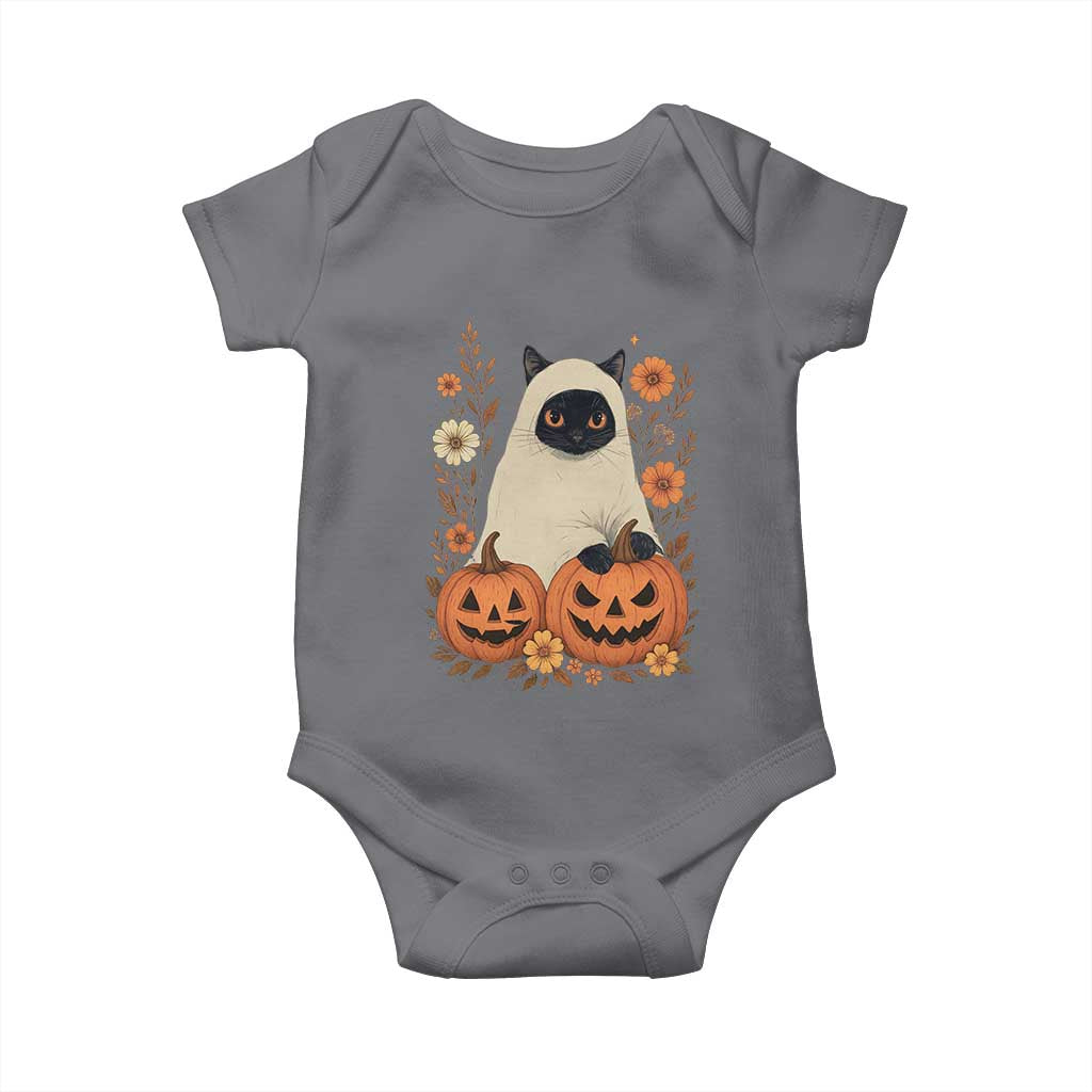 Vintage Halloween Ghost Cat Baby Onesie Groovy Floral Cute Black Cat Ghost Fall Pumpkin TS10 Charcoal Print Your Wear