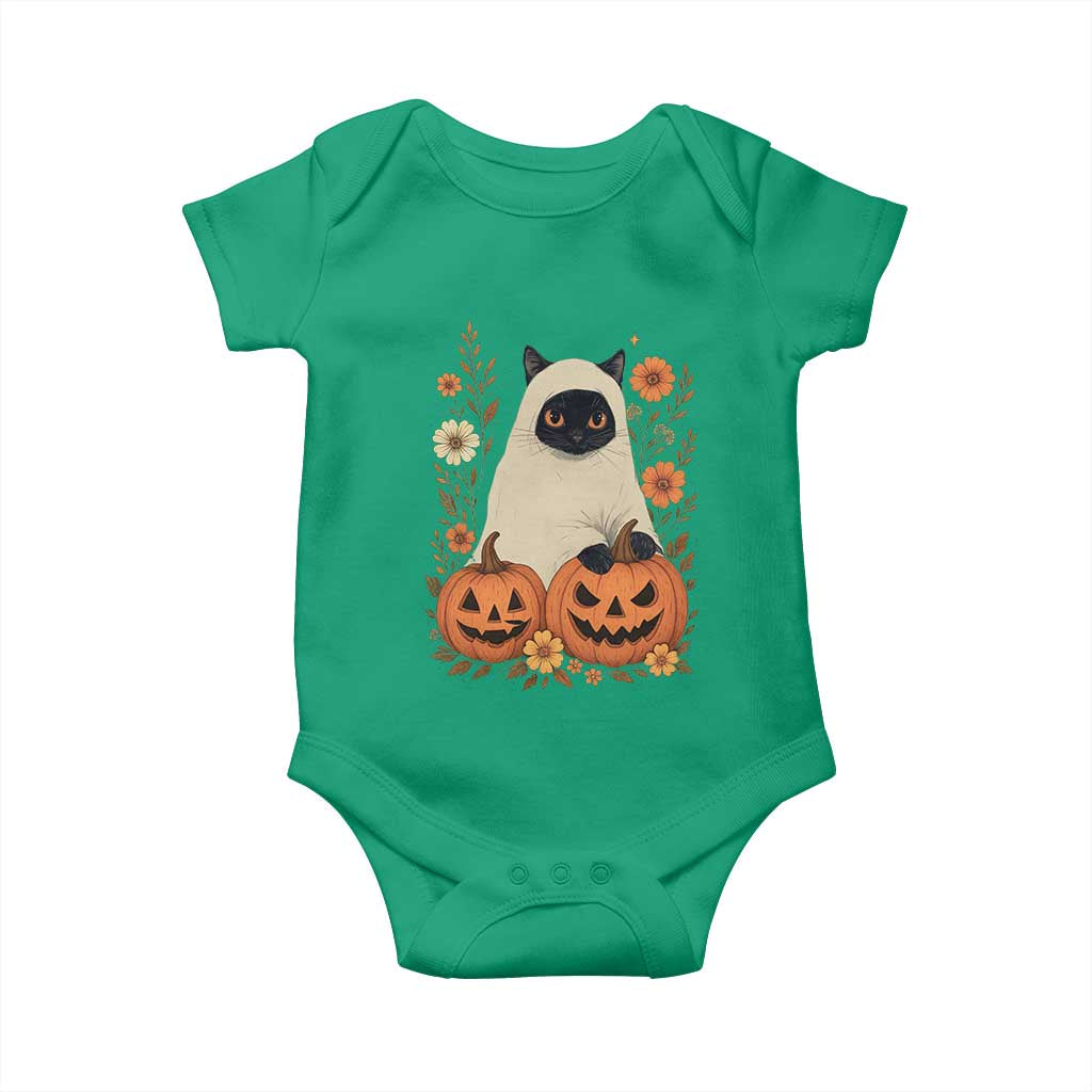 Vintage Halloween Ghost Cat Baby Onesie Groovy Floral Cute Black Cat Ghost Fall Pumpkin TS10 Irish Green Print Your Wear