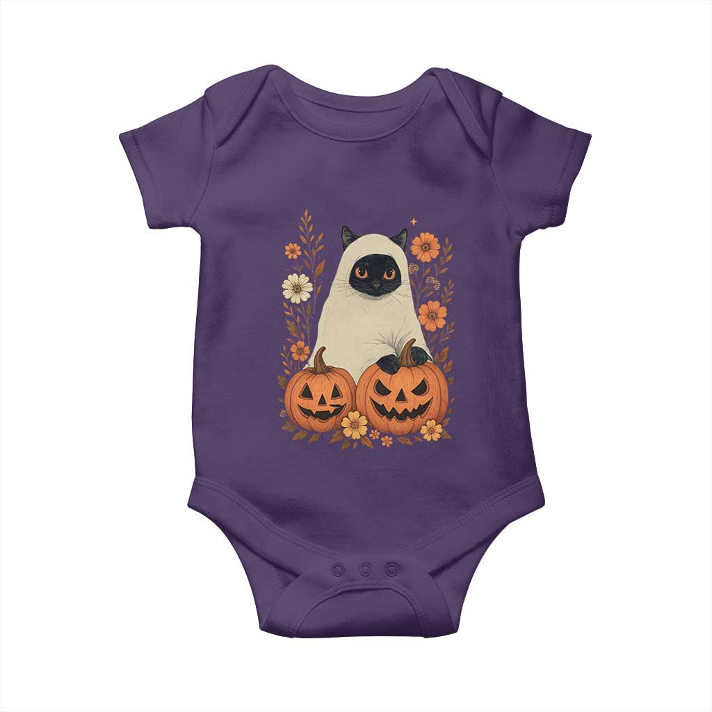 Vintage Halloween Ghost Cat Baby Onesie Groovy Floral Cute Black Cat Ghost Fall Pumpkin TS10 Purple Print Your Wear