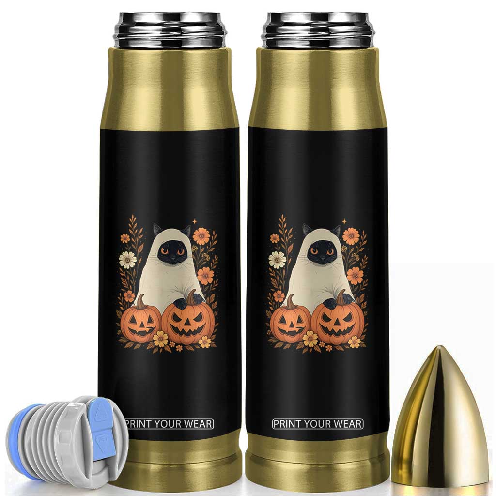 Vintage Halloween Ghost Cat Bullet Tumbler Groovy Floral Cute Black Cat Ghost Fall Pumpkin TS10 Black Print Your Wear