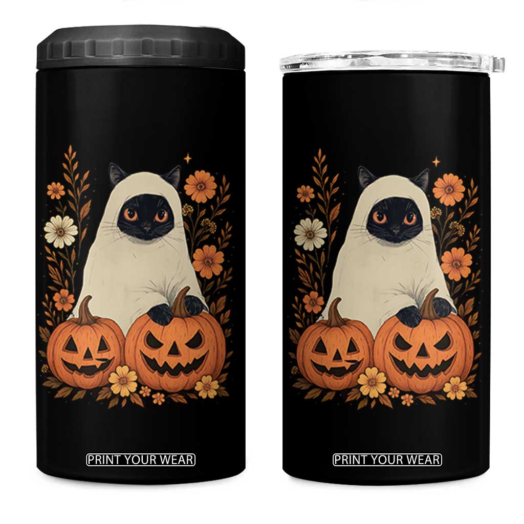 Vintage Halloween Ghost Cat 4 in 1 Can Cooler Tumbler Groovy Floral Cute Black Cat Ghost Fall Pumpkin TS10 One Size: 16 oz Black Print Your Wear