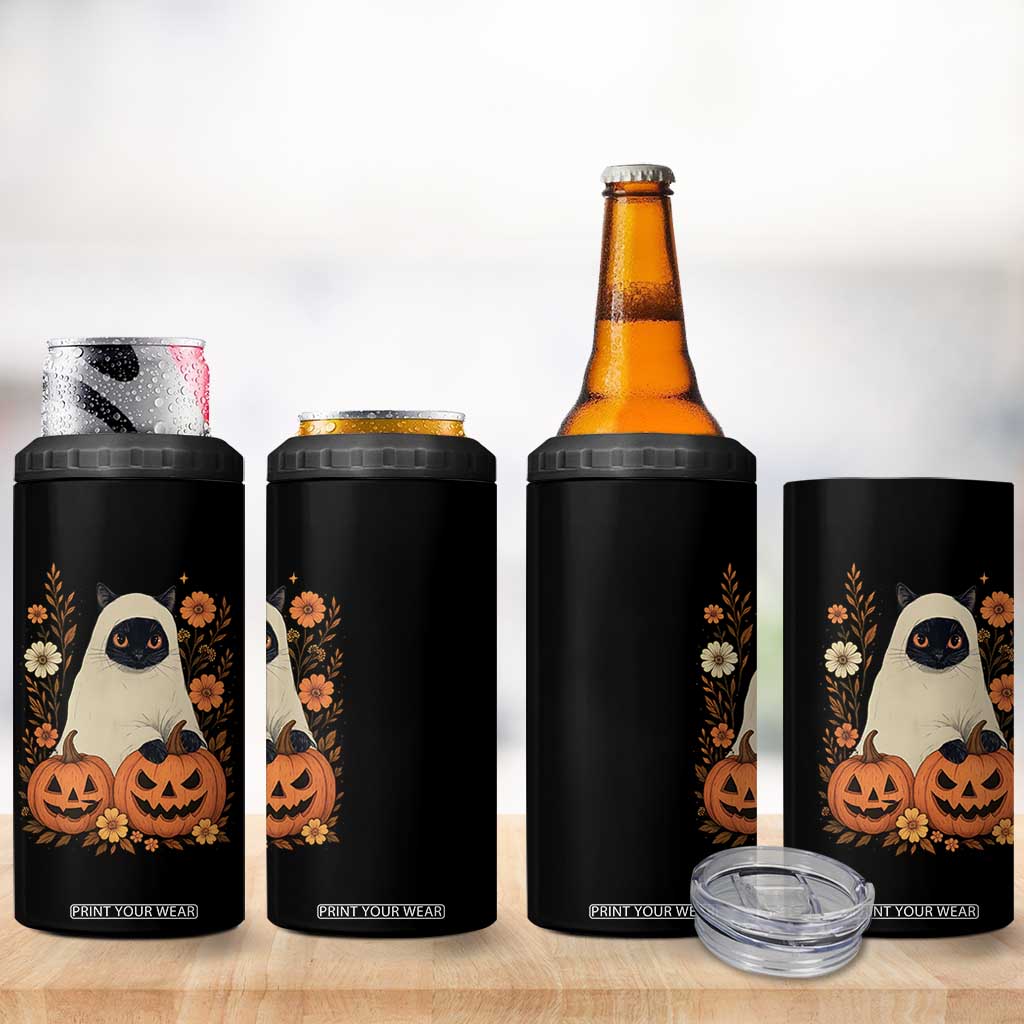 Vintage Halloween Ghost Cat 4 in 1 Can Cooler Tumbler Groovy Floral Cute Black Cat Ghost Fall Pumpkin TS10 Print Your Wear