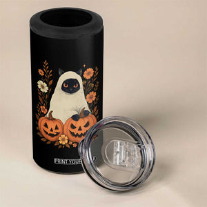 Vintage Halloween Ghost Cat 4 in 1 Can Cooler Tumbler Groovy Floral Cute Black Cat Ghost Fall Pumpkin TS10 Print Your Wear