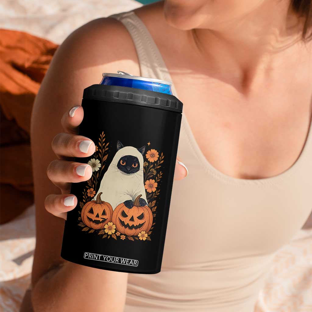 Vintage Halloween Ghost Cat 4 in 1 Can Cooler Tumbler Groovy Floral Cute Black Cat Ghost Fall Pumpkin TS10 Print Your Wear