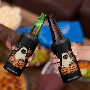 Vintage Halloween Ghost Cat 4 in 1 Can Cooler Tumbler Groovy Floral Cute Black Cat Ghost Fall Pumpkin TS10 Print Your Wear