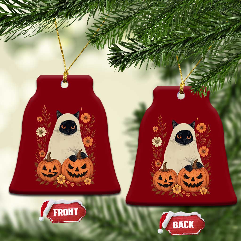 Vintage Halloween Ghost Cat Ceramic Ornament Groovy Floral Cute Black Cat Ghost Fall Pumpkin TS10 Print Your Wear
