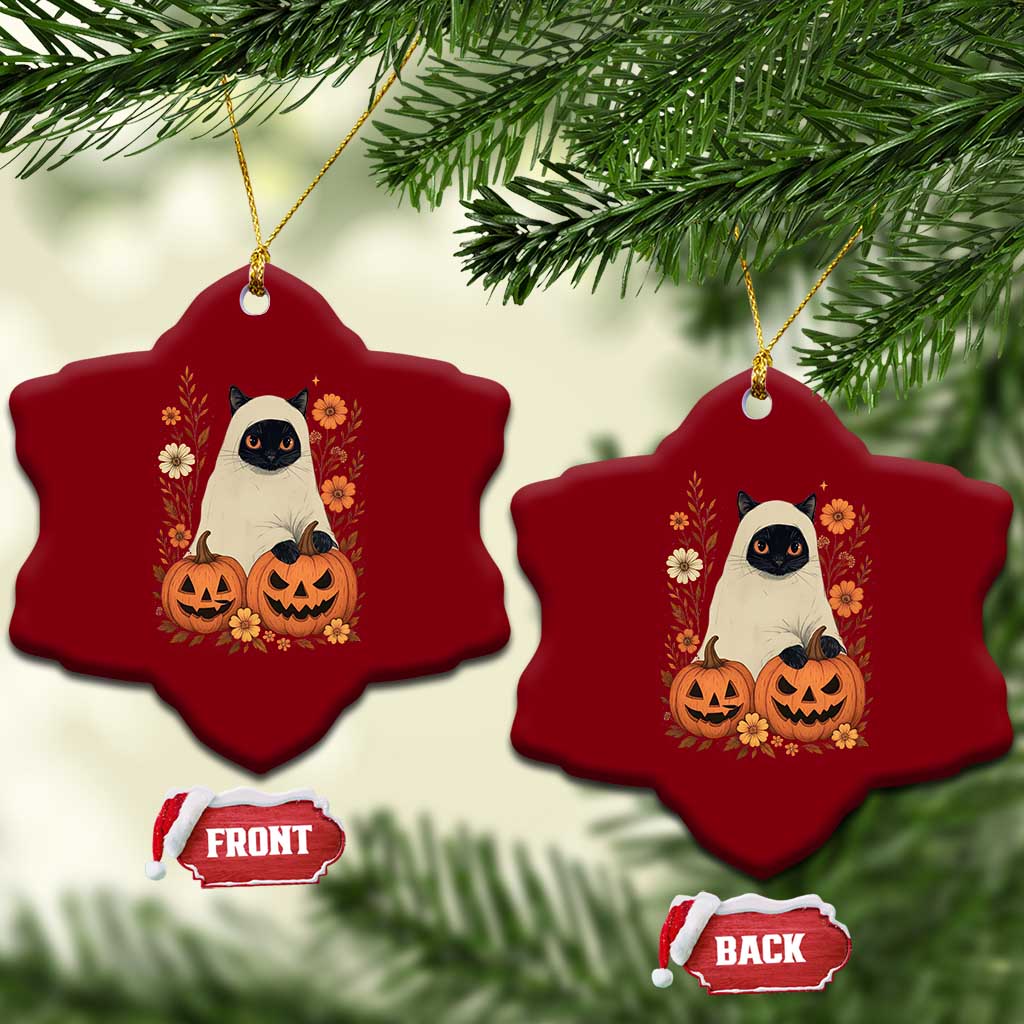Vintage Halloween Ghost Cat Ceramic Ornament Groovy Floral Cute Black Cat Ghost Fall Pumpkin TS10 Print Your Wear