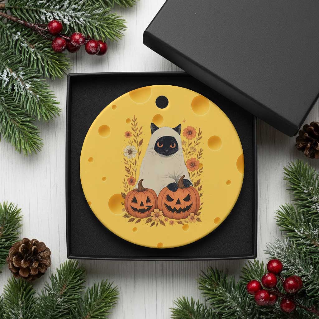 Vintage Halloween Ghost Cat Ceramic Ornament Groovy Floral Cute Black Cat Ghost Fall Pumpkin TS10 1pc Yellow Cheese Print Your Wear