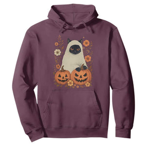 Vintage Halloween Ghost Cat Hoodie Groovy Floral Cute Black Cat Ghost Fall Pumpkin TS10 Maroon Print Your Wear