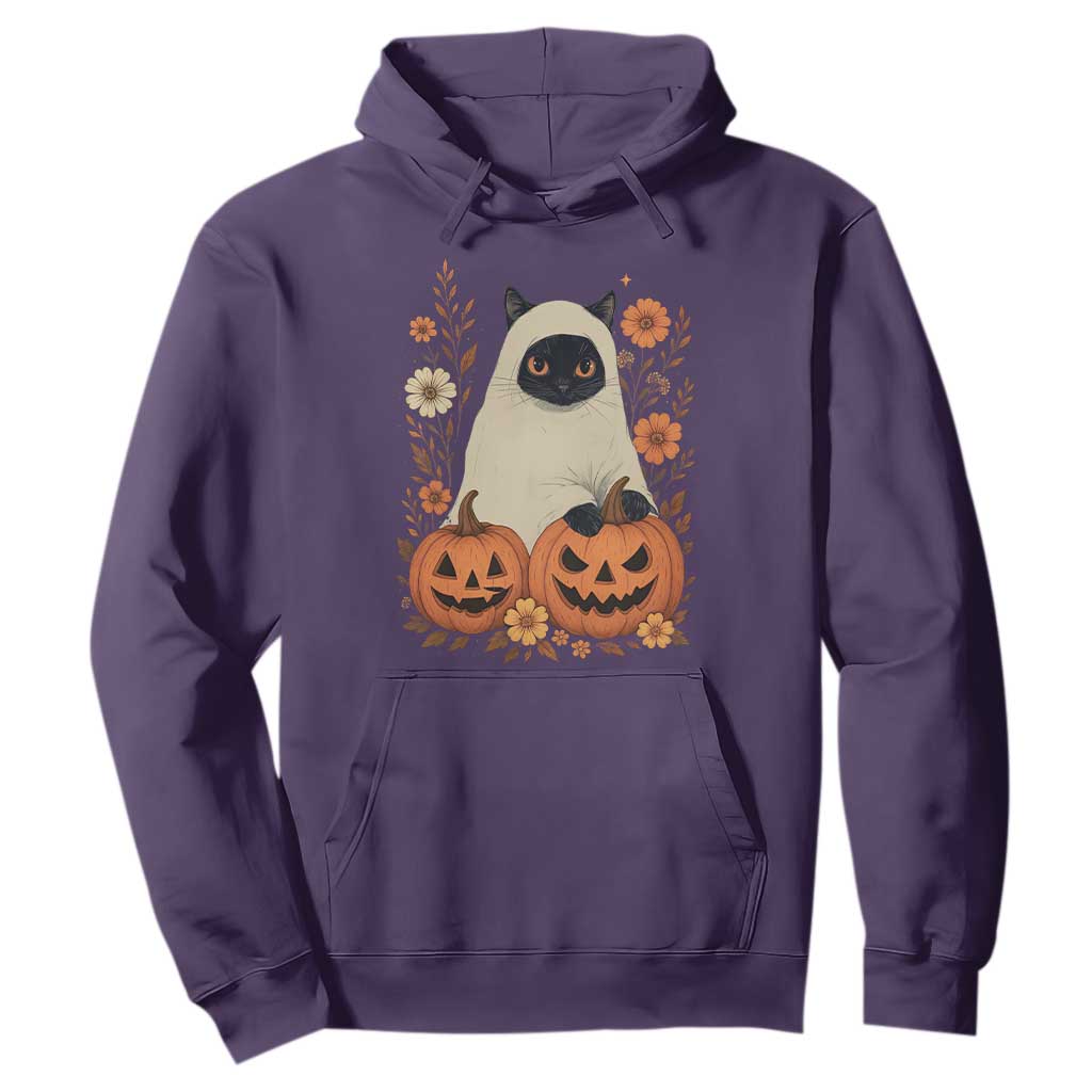 Vintage Halloween Ghost Cat Hoodie Groovy Floral Cute Black Cat Ghost Fall Pumpkin TS10 Purple Print Your Wear