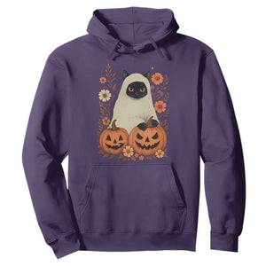 Vintage Halloween Ghost Cat Hoodie Groovy Floral Cute Black Cat Ghost Fall Pumpkin TS10 Purple Print Your Wear