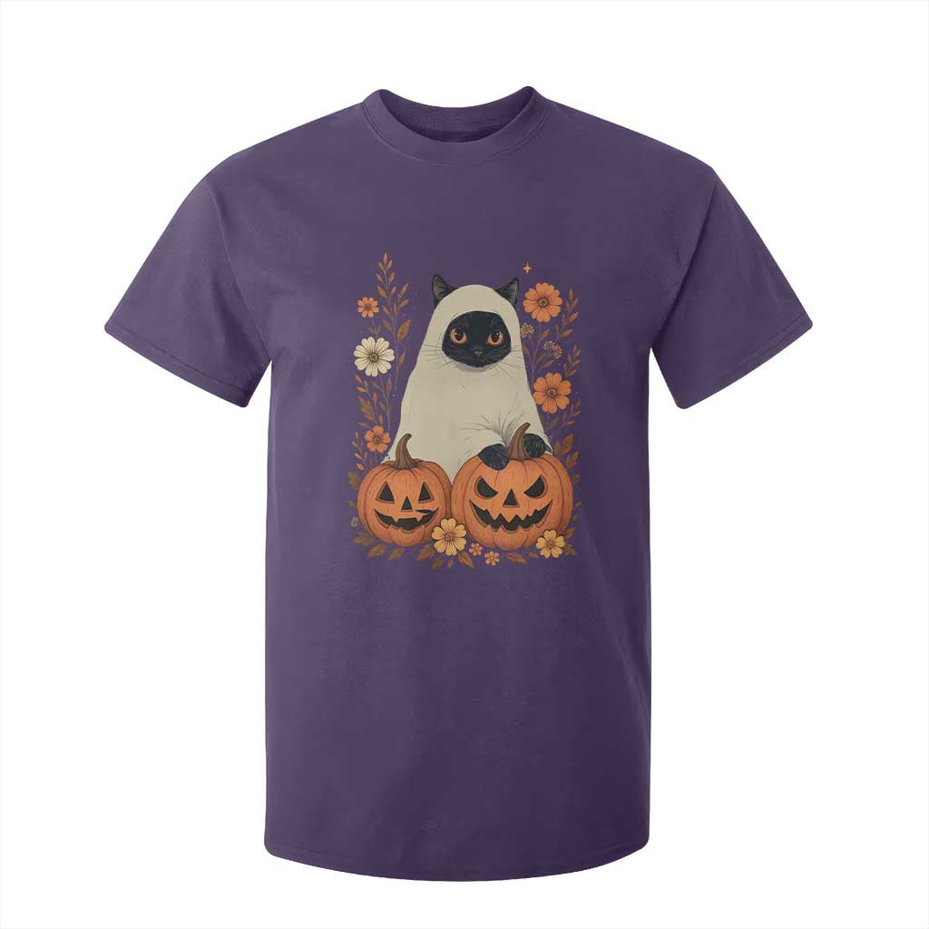 Vintage Halloween Ghost Cat T Shirt For Kid Groovy Floral Cute Black Cat Ghost Fall Pumpkin TS10 Purple Print Your Wear