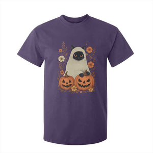 Vintage Halloween Ghost Cat T Shirt For Kid Groovy Floral Cute Black Cat Ghost Fall Pumpkin TS10 Purple Print Your Wear