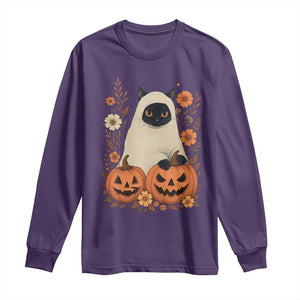Vintage Halloween Ghost Cat Long Sleeve Shirt Groovy Floral Cute Black Cat Ghost Fall Pumpkin TS10 Purple Print Your Wear