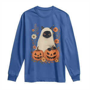 Vintage Halloween Ghost Cat Long Sleeve Shirt Groovy Floral Cute Black Cat Ghost Fall Pumpkin TS10 Royal Blue Print Your Wear