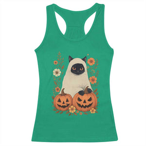 Vintage Halloween Ghost Cat Racerback Tank Top Groovy Floral Cute Black Cat Ghost Fall Pumpkin TS10 Irish Green Print Your Wear