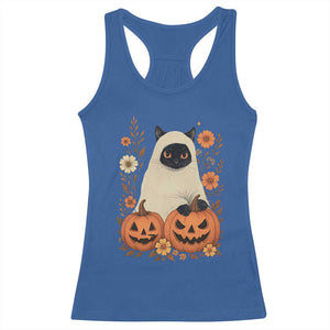 Vintage Halloween Ghost Cat Racerback Tank Top Groovy Floral Cute Black Cat Ghost Fall Pumpkin TS10 Royal Blue Print Your Wear